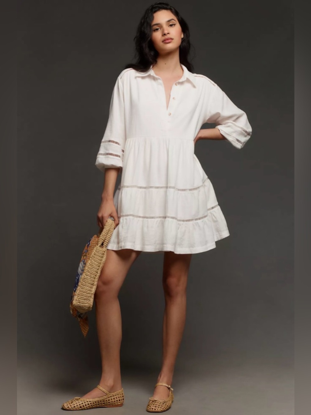Maeve Anthropologie Bettina Linen Edition Tiered Mini Shirt Dress M SOLD OUT